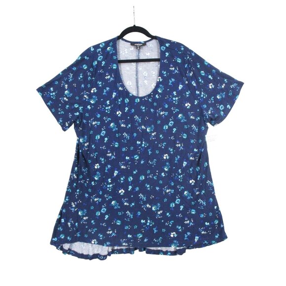 Chelsea Studio Womens Plus Size Floral Print Scoop Neck Top 2X 100% Rayon Blue - Picture 1 of 9